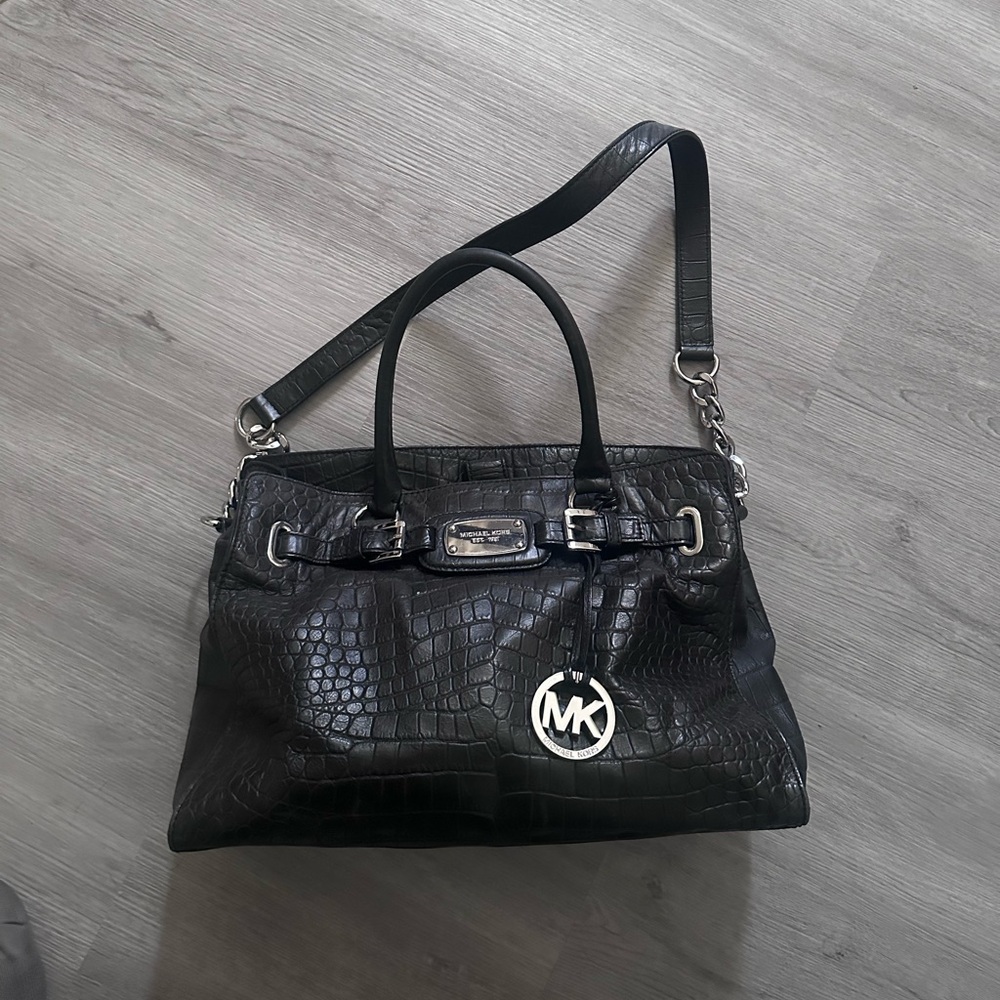 Michael Kors Black Crocodile-Embossed Hamilton Bag